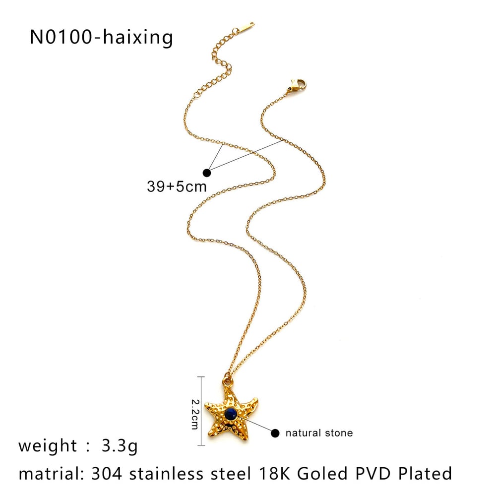 1 Piece Starfish Gold Color Natural Stone Pendant Necklace Picture2