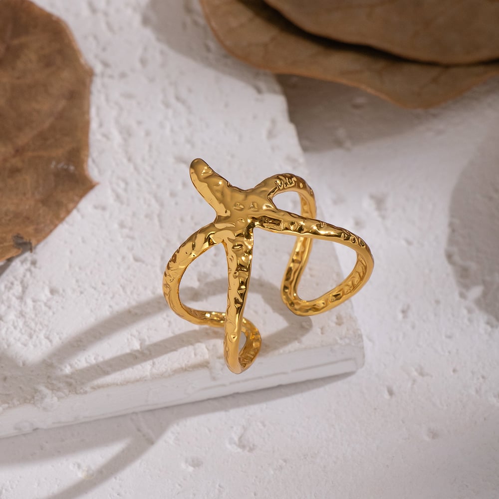 1 Stück Seestern Edelstahl Goldfarben Statement Ring Bild4