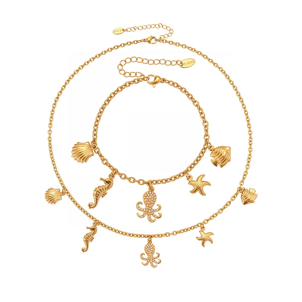 Marine Organism Series Stainless Steel Gold Color Zircon Women's Jewelry Sets Picture5