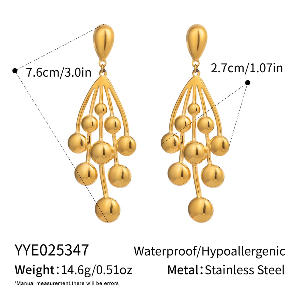 1 Pair Grape Shape Stainless Steel Gold Color Dangle Earrings