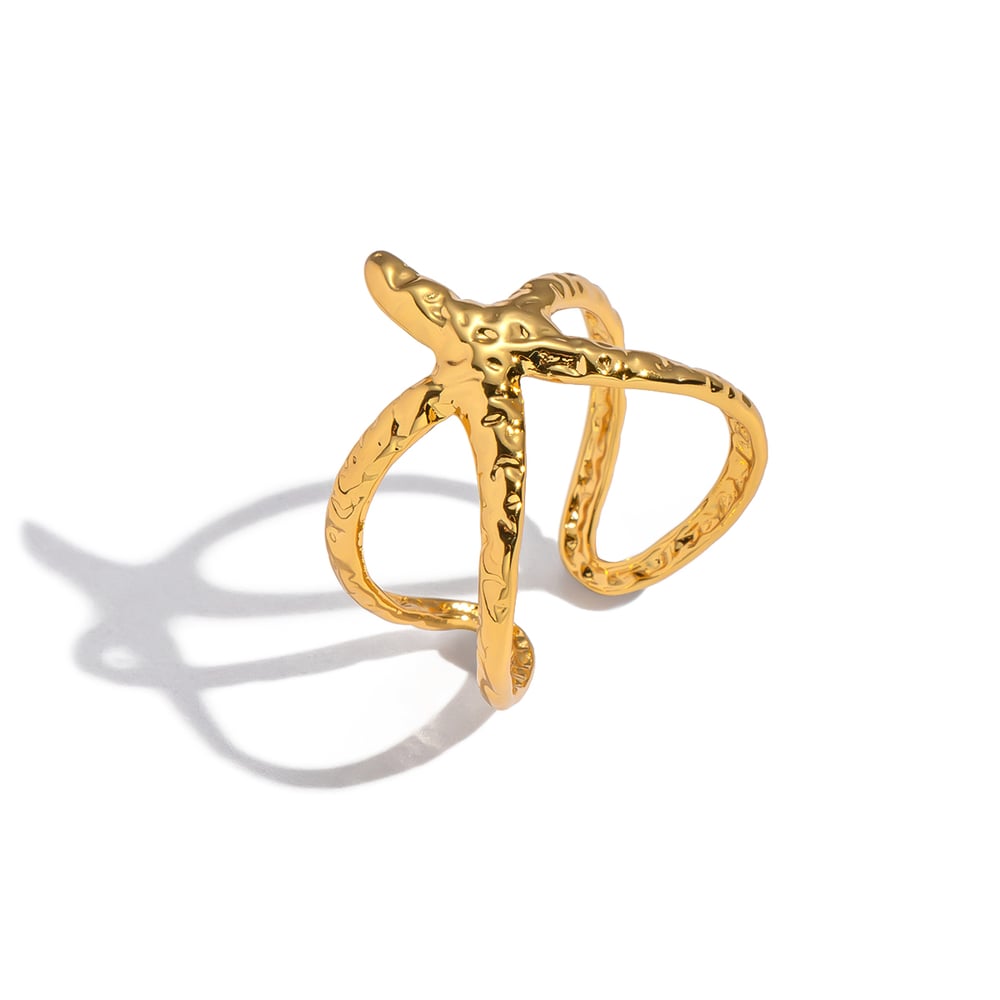 1 Stück Seestern Edelstahl Goldfarben Statement Ring Bild5