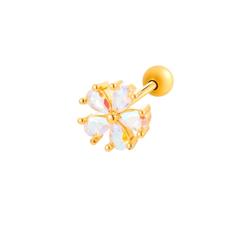 1 Piece Flower Copper Gold Color Zircon Piercing Earring