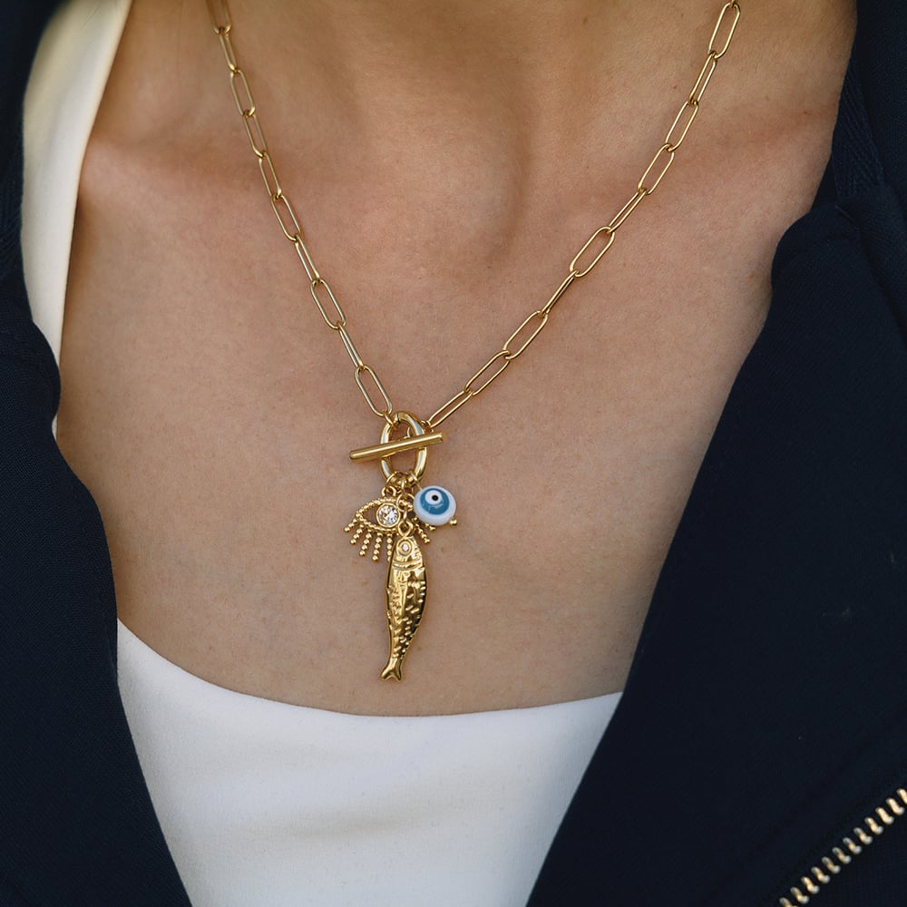 1 Piece Dazzling Devil's Eye Fish Stainless Steel Gold Color Women's Pendant Necklaces h5Picture3