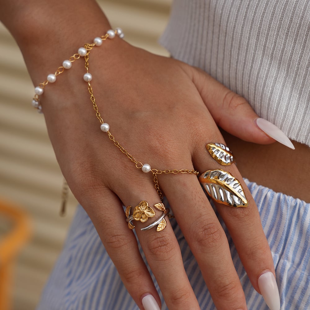 1Piece Simple  Retro Flower Leaf Plant Stainless Steel   Women's Jewelry Sets h5Picture5