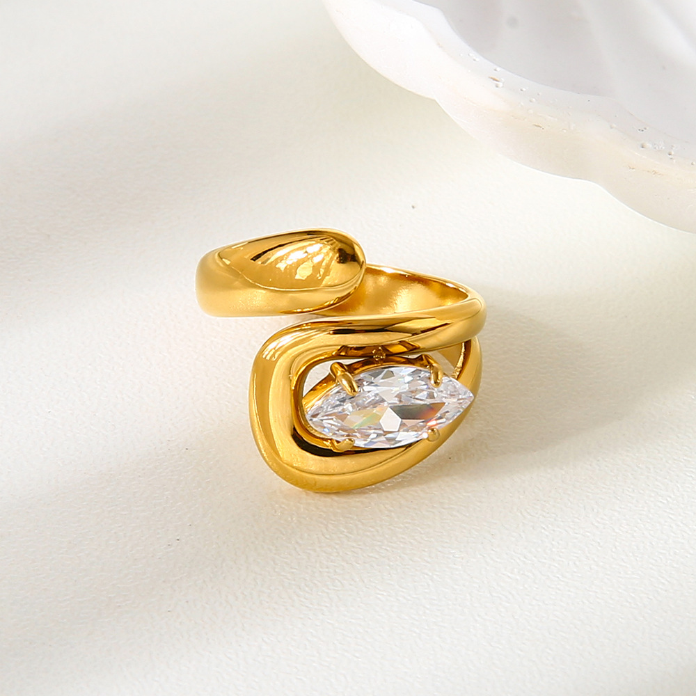 1 Piece Luxurious  Elegant Irregular Shape Stainless Steel   Zircon Statement Rings Picture3