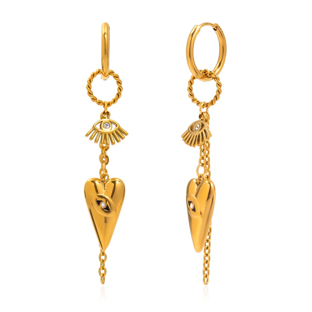 1 Paar luxuriöse Teufelsauge-Herz-Ohrringe aus Edelstahl in Goldfarbe für Damen