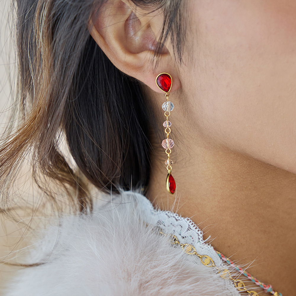 1 Pair Luxurious Red Droplet Stainless Steel Gold Color Women's Drop Earrings Picture3