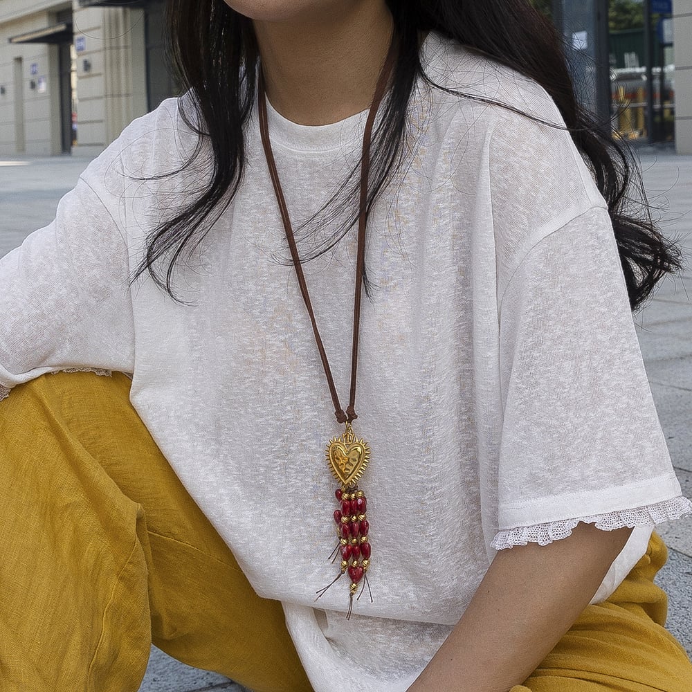 1 Parça Kalp Akrilik Altın Rengi Uzun Kolye h5Resim2