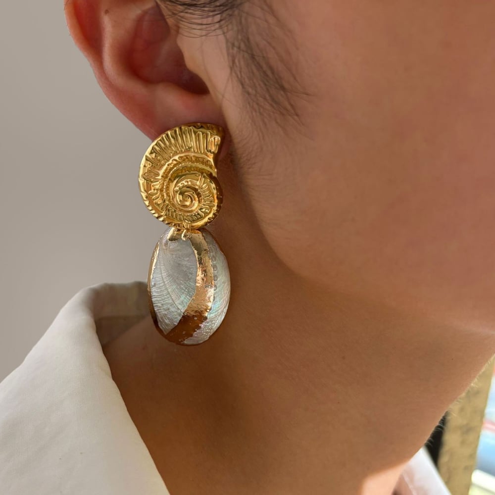 1 Pair Sea Shells  Gold Color Drop Earrings Picture3