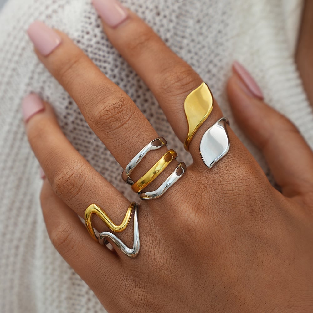 1 Piece  Mixed Gold Color And Silver Colors Stainless Steel  Women's Statement Rings h5Picture6