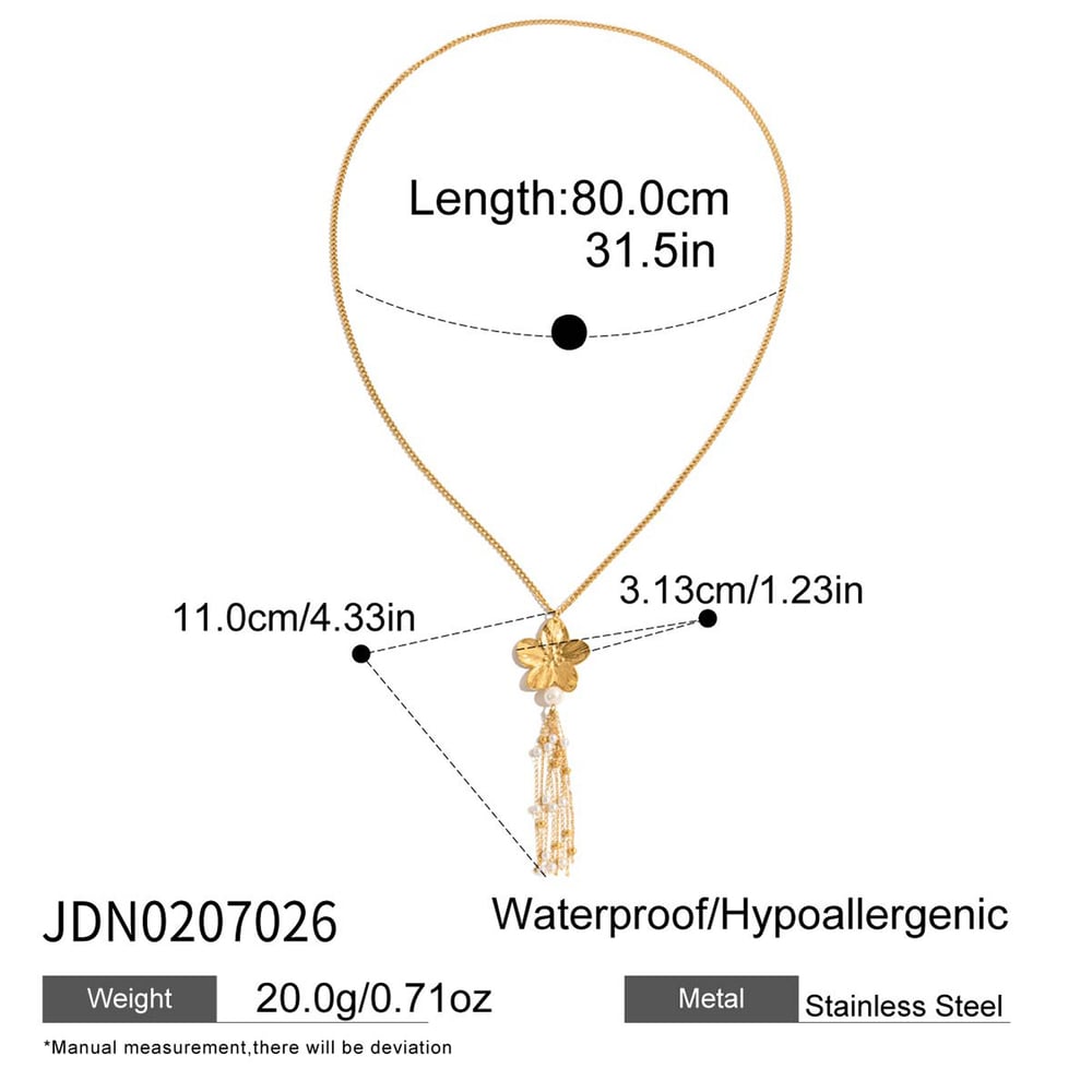 1 Piece Romantic Series Flower Tassel Stainless Steel Gold Color Women's Long Necklaces h5Picture2