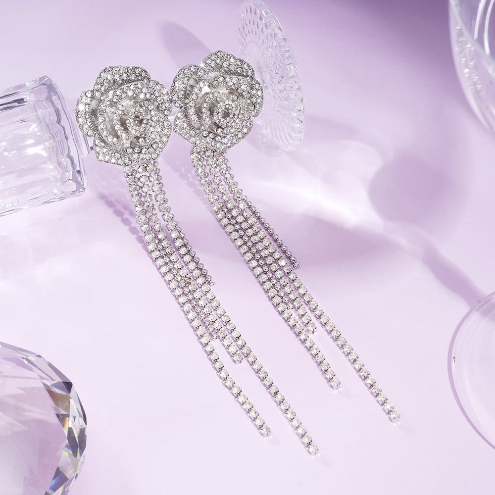 1 Pair Festive Series Rose Tassel Alloy Dangle Earrings Picture3