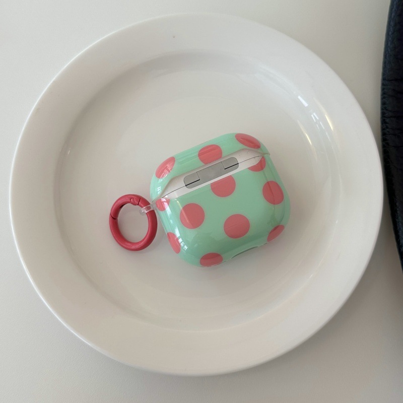 1 Stück süße rosa-grüne Farbblock-Kopfhörerhülle mit Punkten für Damen h5Bild2