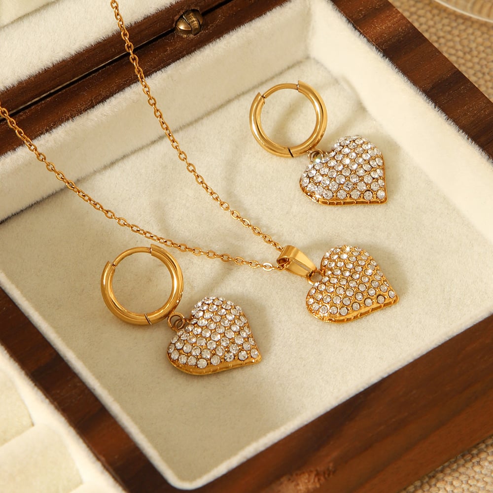 1 Stück Luxuriöse Serie Tägliches Herz Edelstahl Zirkon Damen Halsketten Sets Bild4