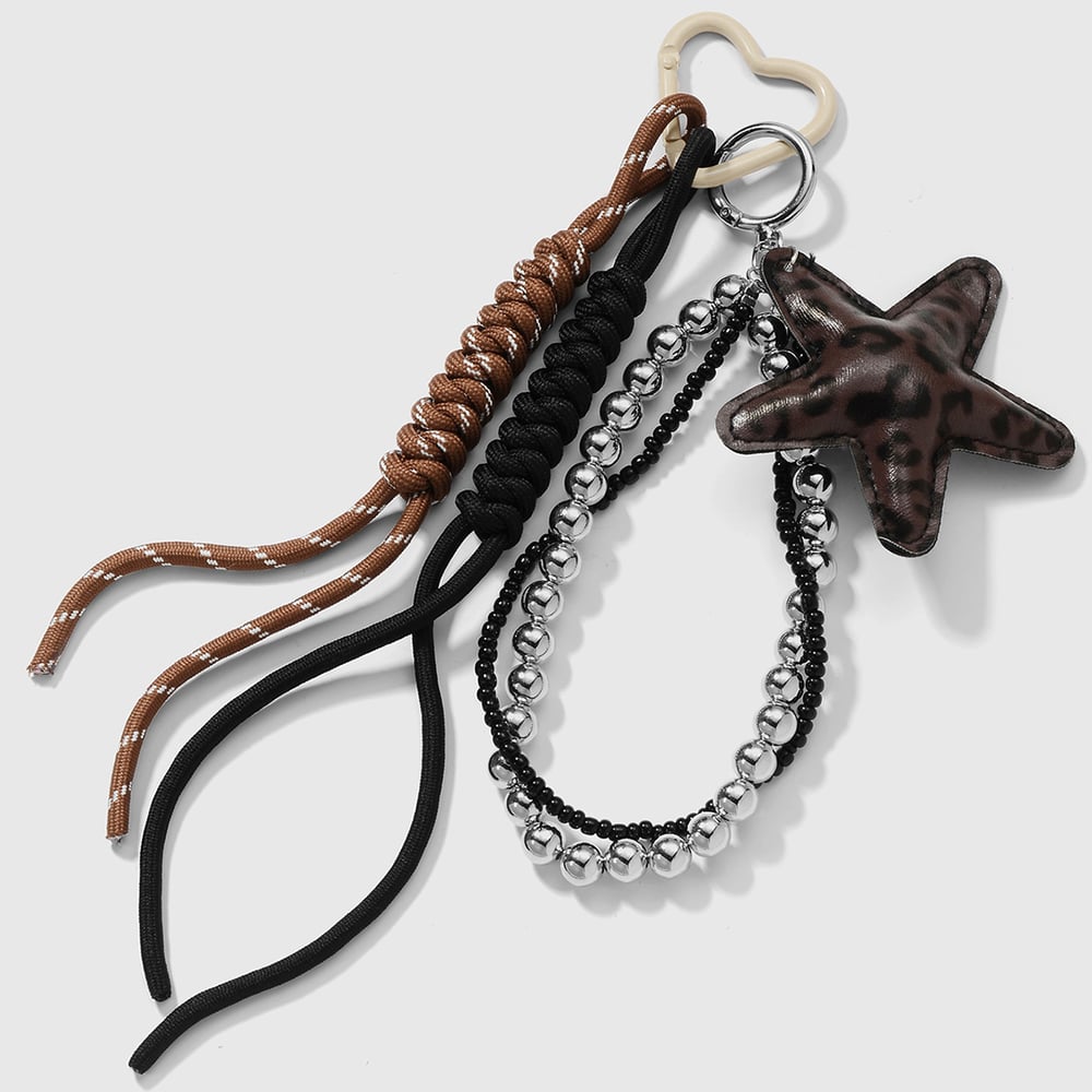 1 Piece Retro Leather Leopard Print Star Bag Charm Picture3