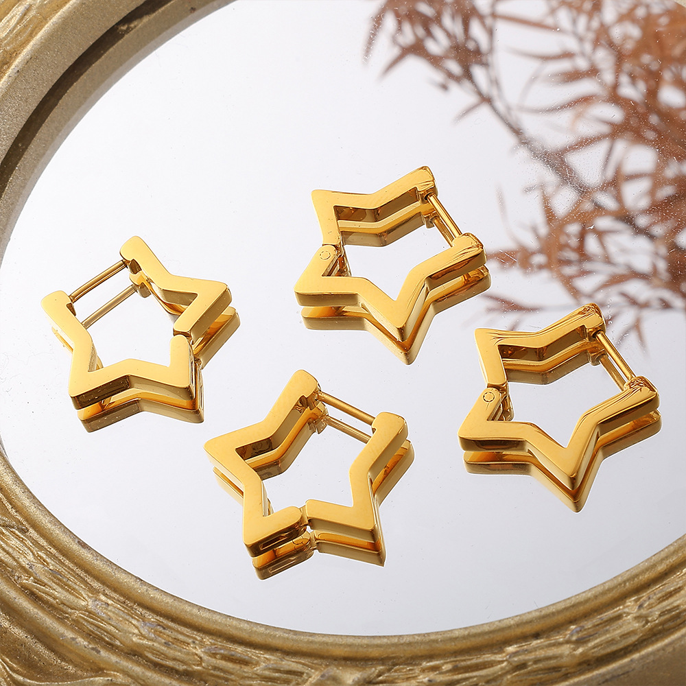 1 Pair Star Shape Stainless Steel  Gold Color Hoop Earrings Picture2