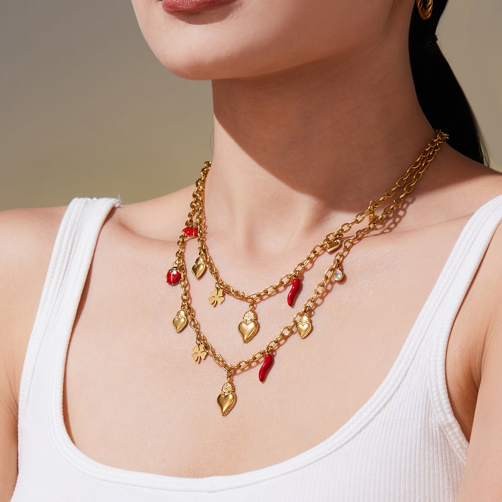 Luxurious Heart&Chili Stainless Steel Gold Color Women's Jewelry Sets h5Picture2