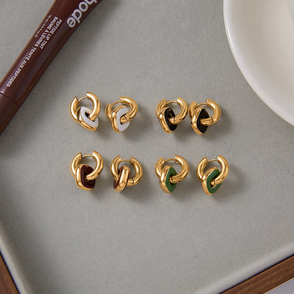 1 Pair Vintage Rectangle Stainless Steel Gold Color Women's Hoop Earrings h5Picture7