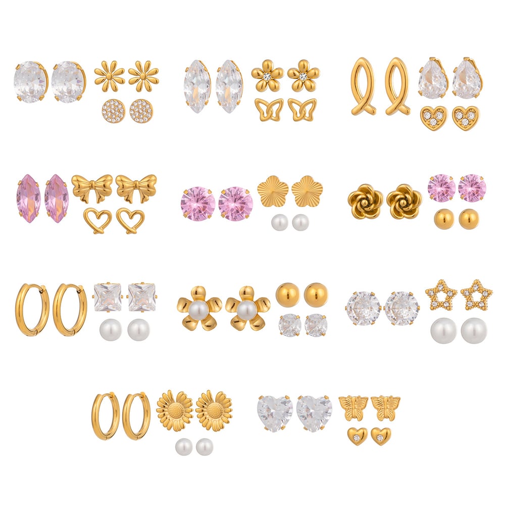 1 Set Sweet Stainless Steel Gold Color Zircon Earring Sets h5Picture4