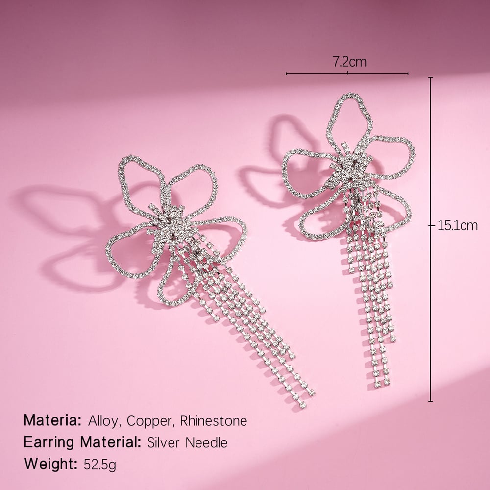 1 Pair Festive Series Flower Tassel Copper Dangle Earrings