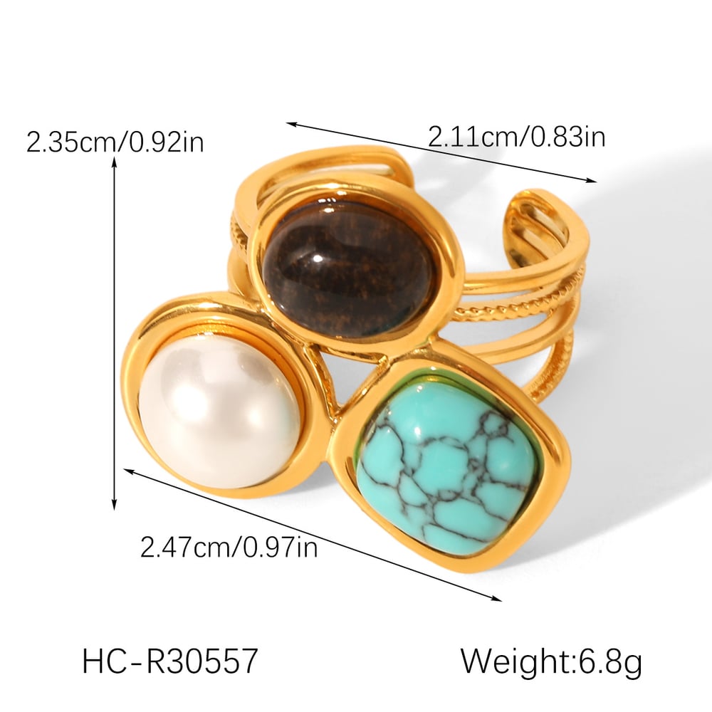 1 Piece Luxurious  Irregular Shape Stainless Steel   Gold Color  Women's Gemstone Rings Picture2