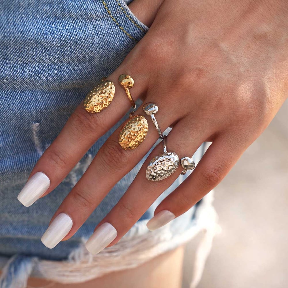1 Piece Daily Hammer Pattern Stainless Steel Gold Color Statement Rings h5Picture7