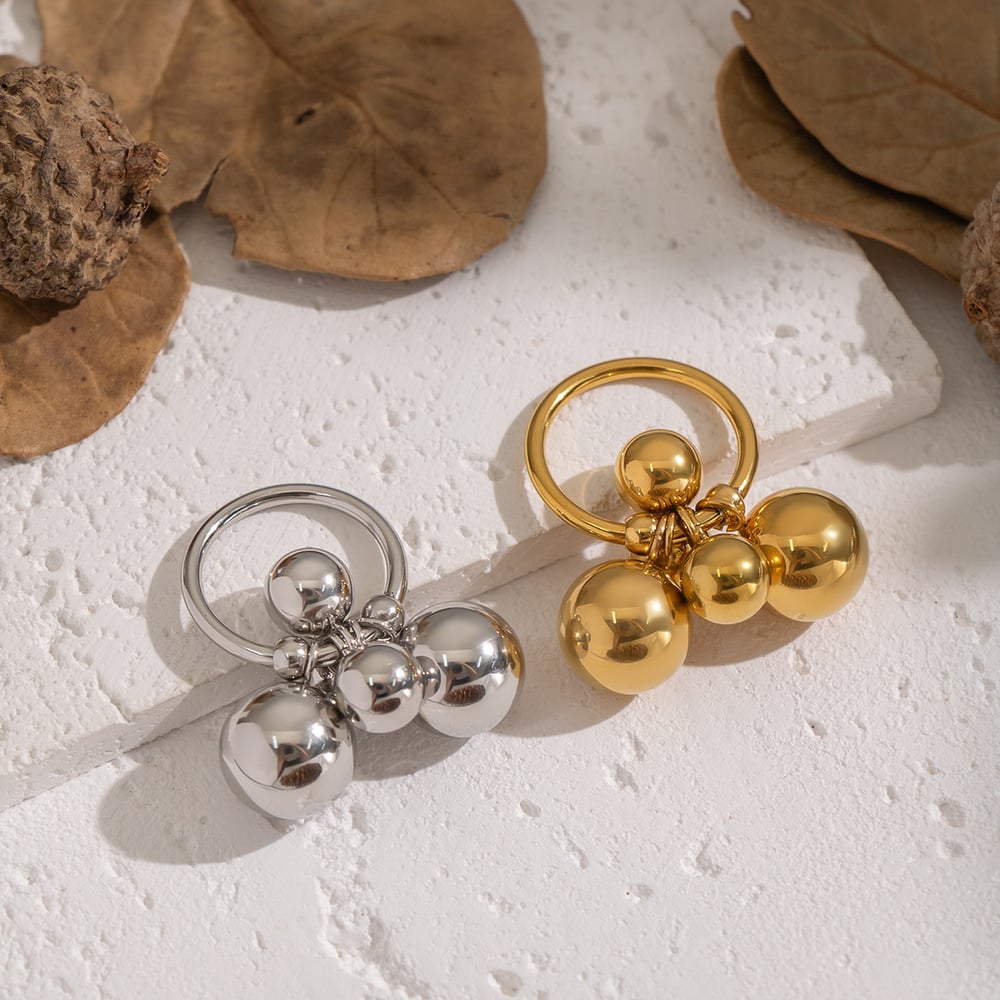 1 Piece Beads Stainless Steel Gold Color Statement Ring Picture4