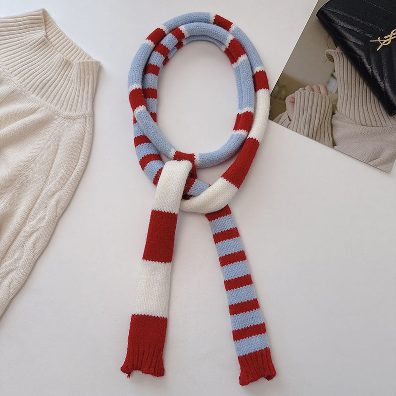 1 Piece Color-blocking Striped Knitted Scarf 