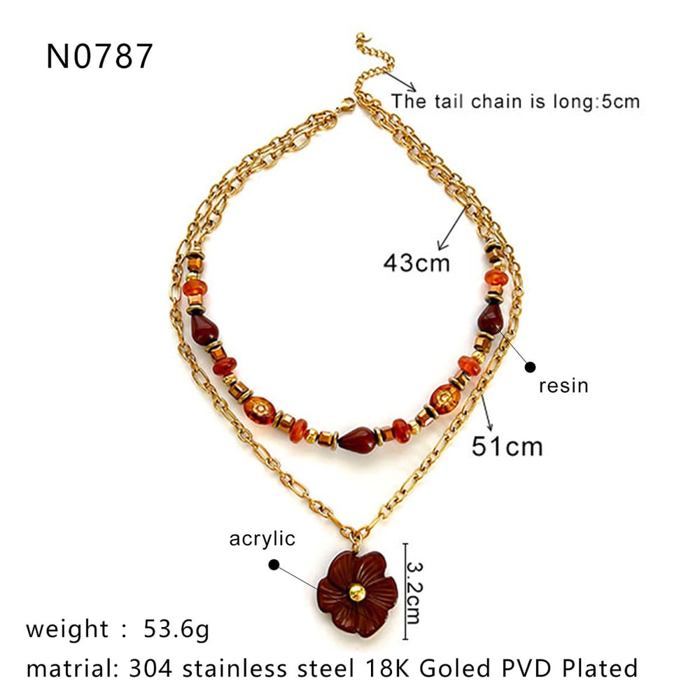 1 Piece Flower Resin Gold Color Acrylic Layered Necklace Picture2