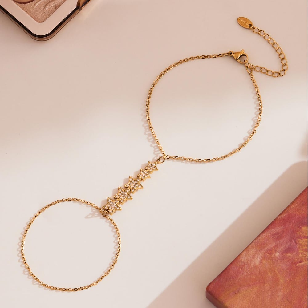 1 Stück klassisches Stern-Edelstahl-Goldfarben-Zirkon-Damenkettenarmband Bild9