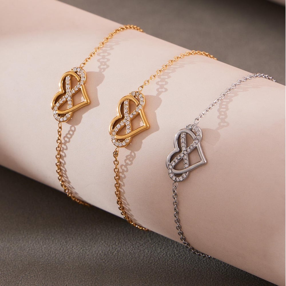 Romantic Heart&Infinity Stainless Steel Gold Color Zircon Women's Jewelry Sets Picture5