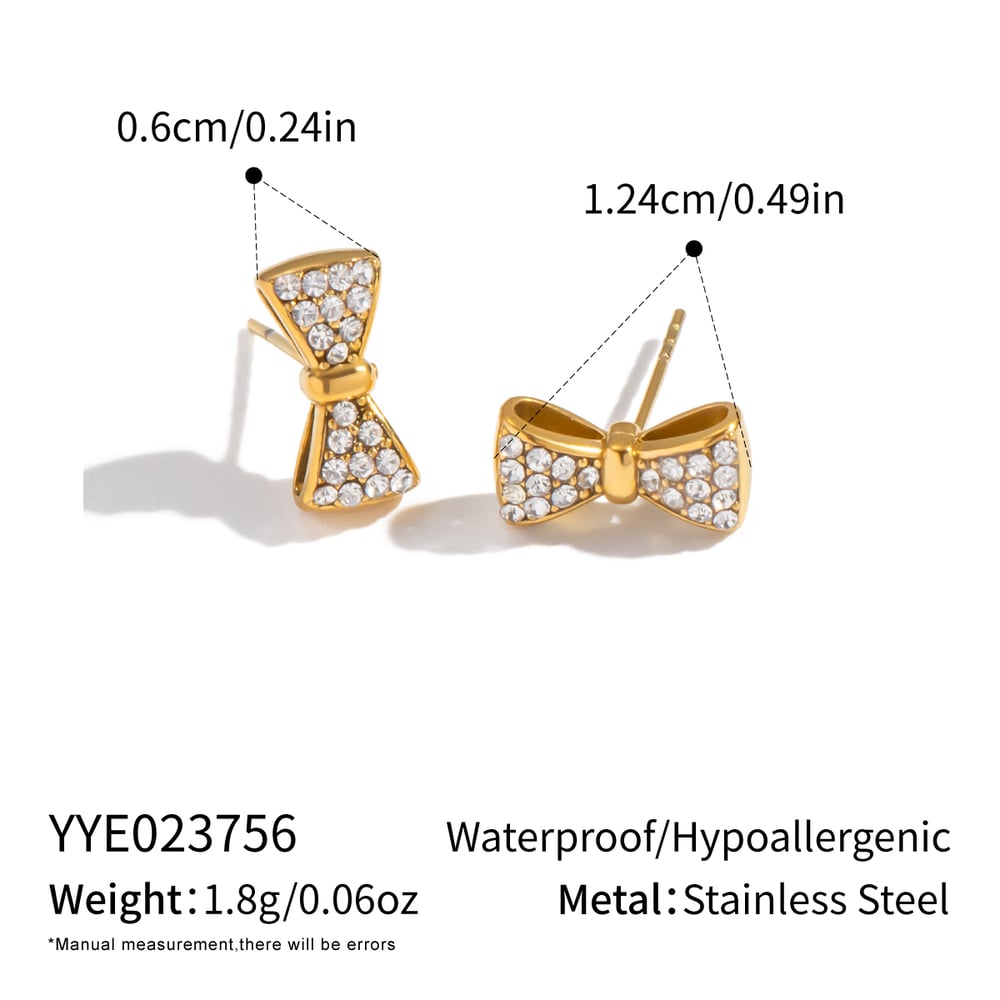 1 Pair Bow Knot Stainless Steel Gold Color Stud Earrings