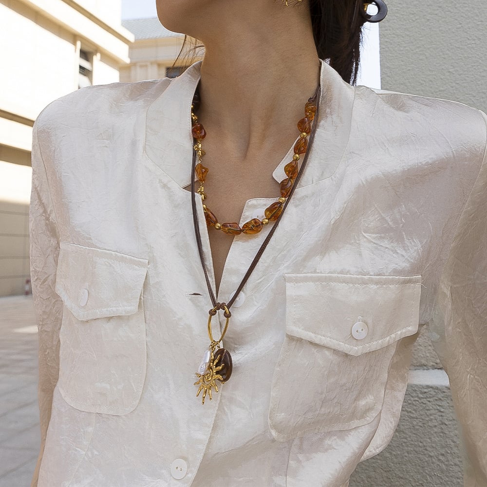 Cross Stainless Steel Gold Color Acrylic Beaded Necklace h5Picture4