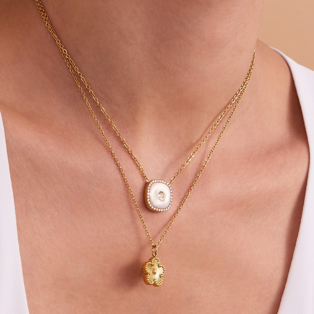 Simple Flower Stainless Steel Gold Color Women's Jewelry Sets h5Picture2