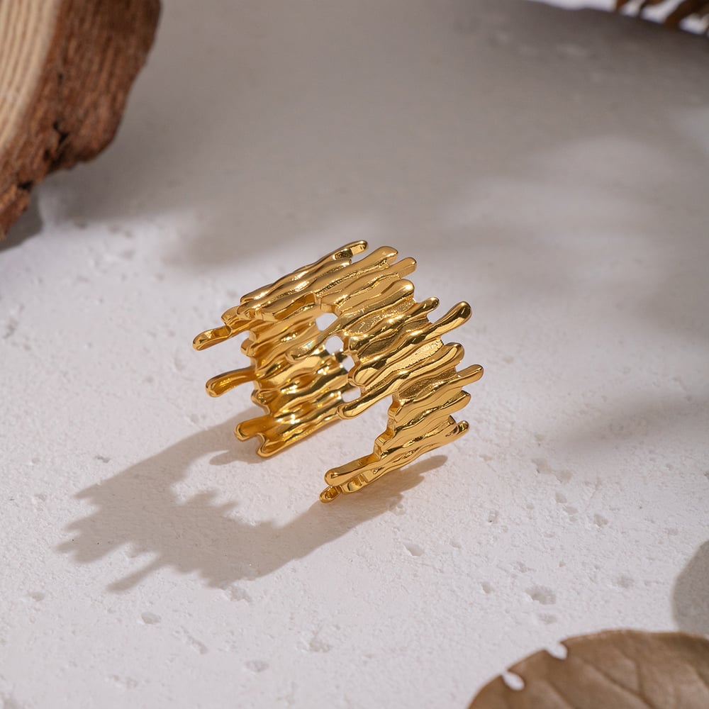 1 Piece Irregular Shape Strip Stainless Steel Gold Color Statement Ring Picture5