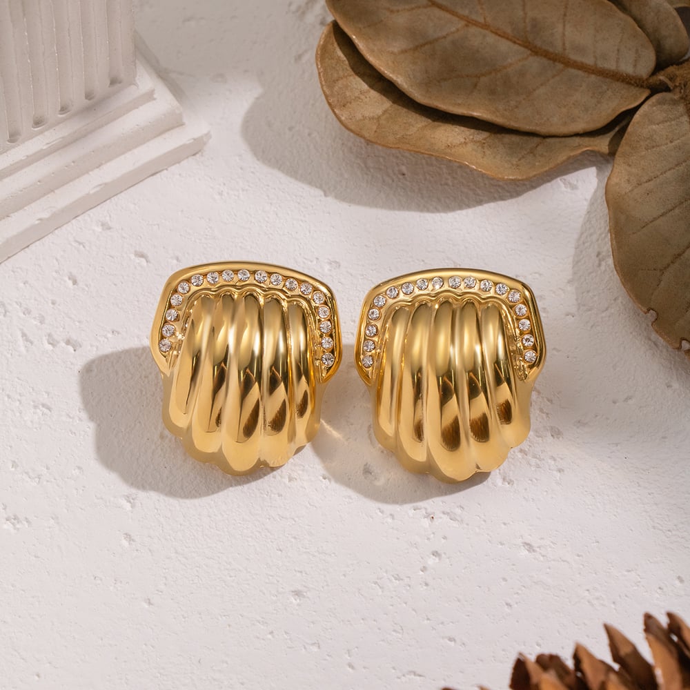 1 Pair Shell Shape Stainless Steel Gold Color Stud Earrings Picture4