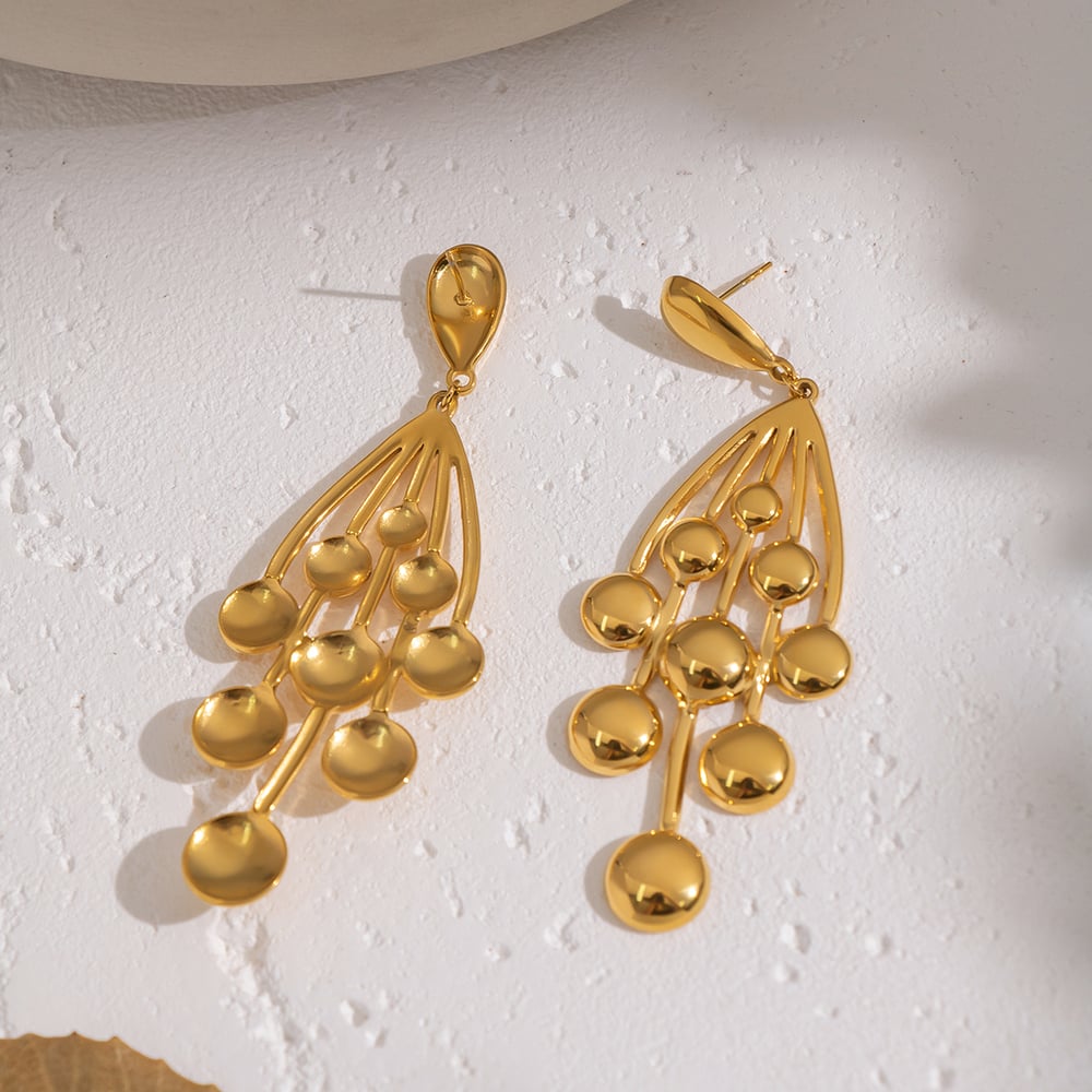 1 Pair Grape Shape Stainless Steel Gold Color Dangle Earrings Picture4