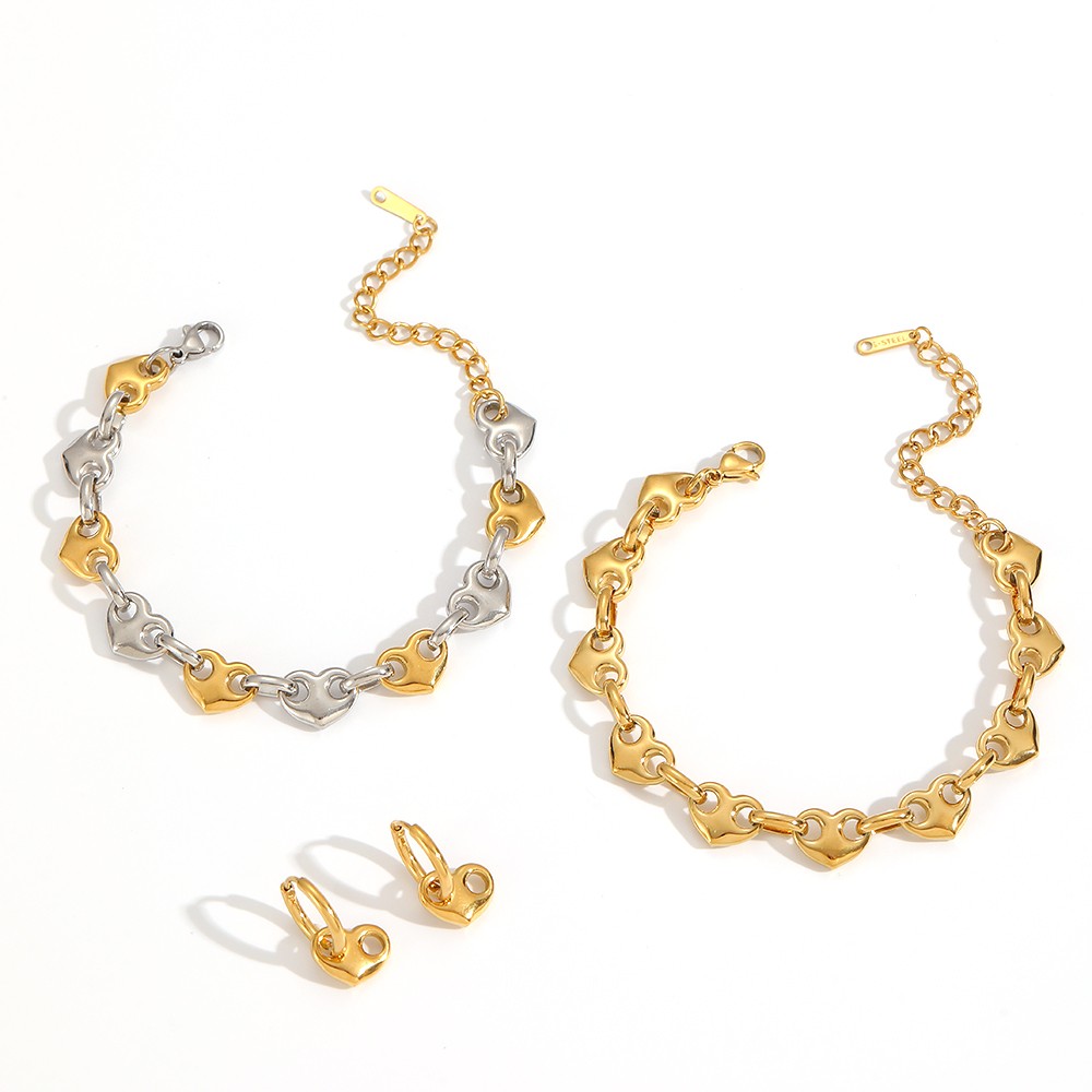 Classic Heart Stainless Steel Gold Color Bracelet Set Picture4