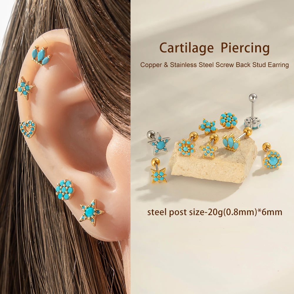 1 Piece Copper Gold Color Natural Stone Piercing Earring Picture4
