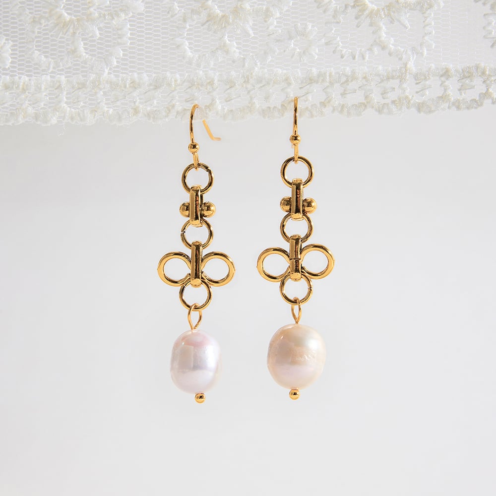 1 Pair Elegant Droplet Stainless Steel Gold Color Pearl Women's Drop Earrings h5Picture6