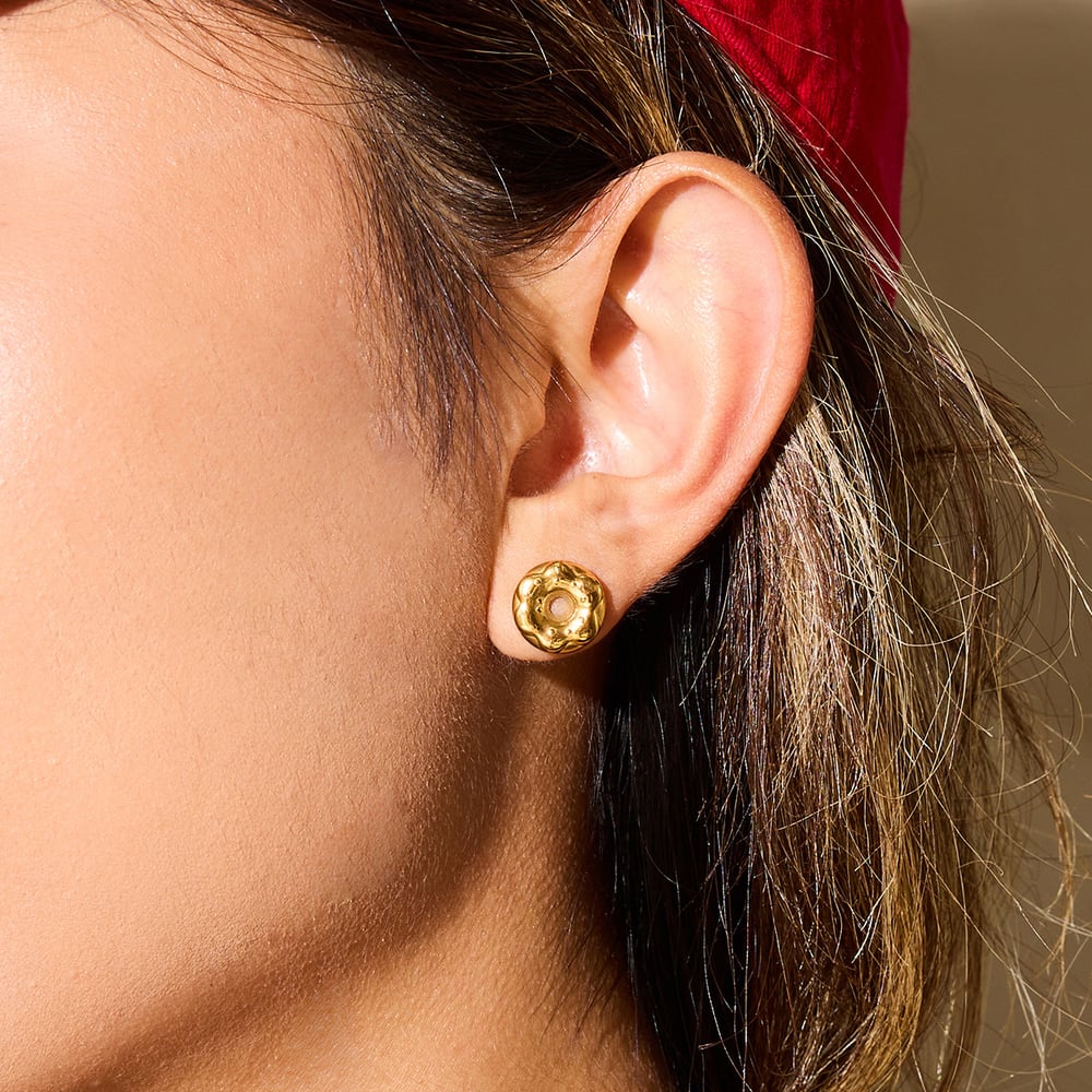 1 Pair Cute Doughnut Stainless Steel Gold Color Women's Stud Earrings Picture3