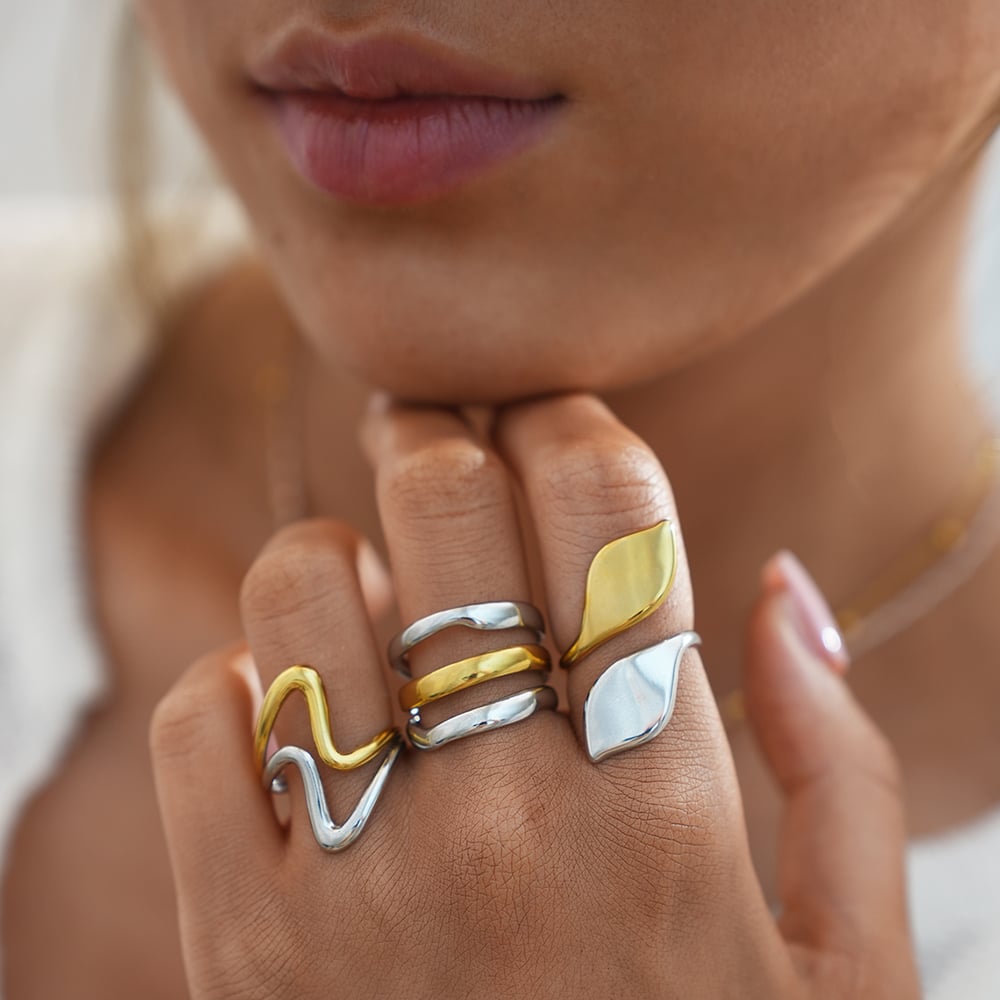 1 Piece  Mixed Gold Color And Silver Colors Stainless Steel  Women's Statement Rings h5Picture8