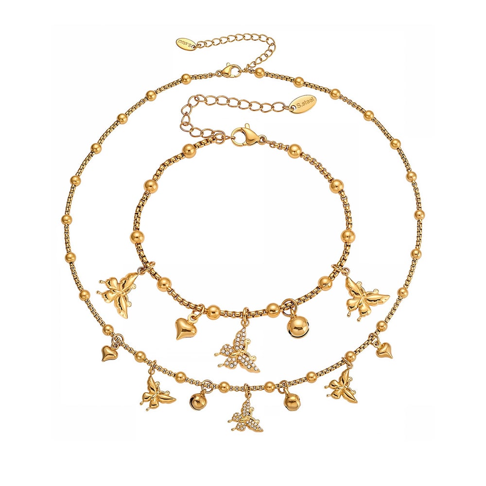 Elegante Schmetterling Edelstahl Gold Farbe Zirkon frauen Schmuck Sets Bild8