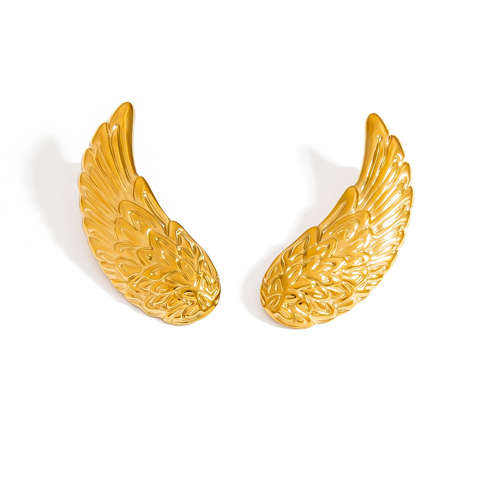 1 Pair Punk Wings Stainless Steel Gold Color Stud Earrings h5Picture5