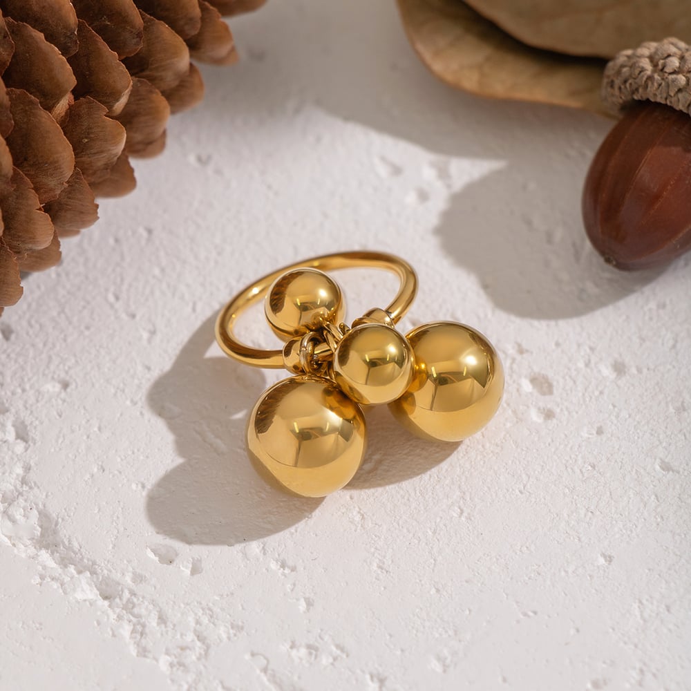 1 Piece Beads Stainless Steel Gold Color Statement Ring Picture5