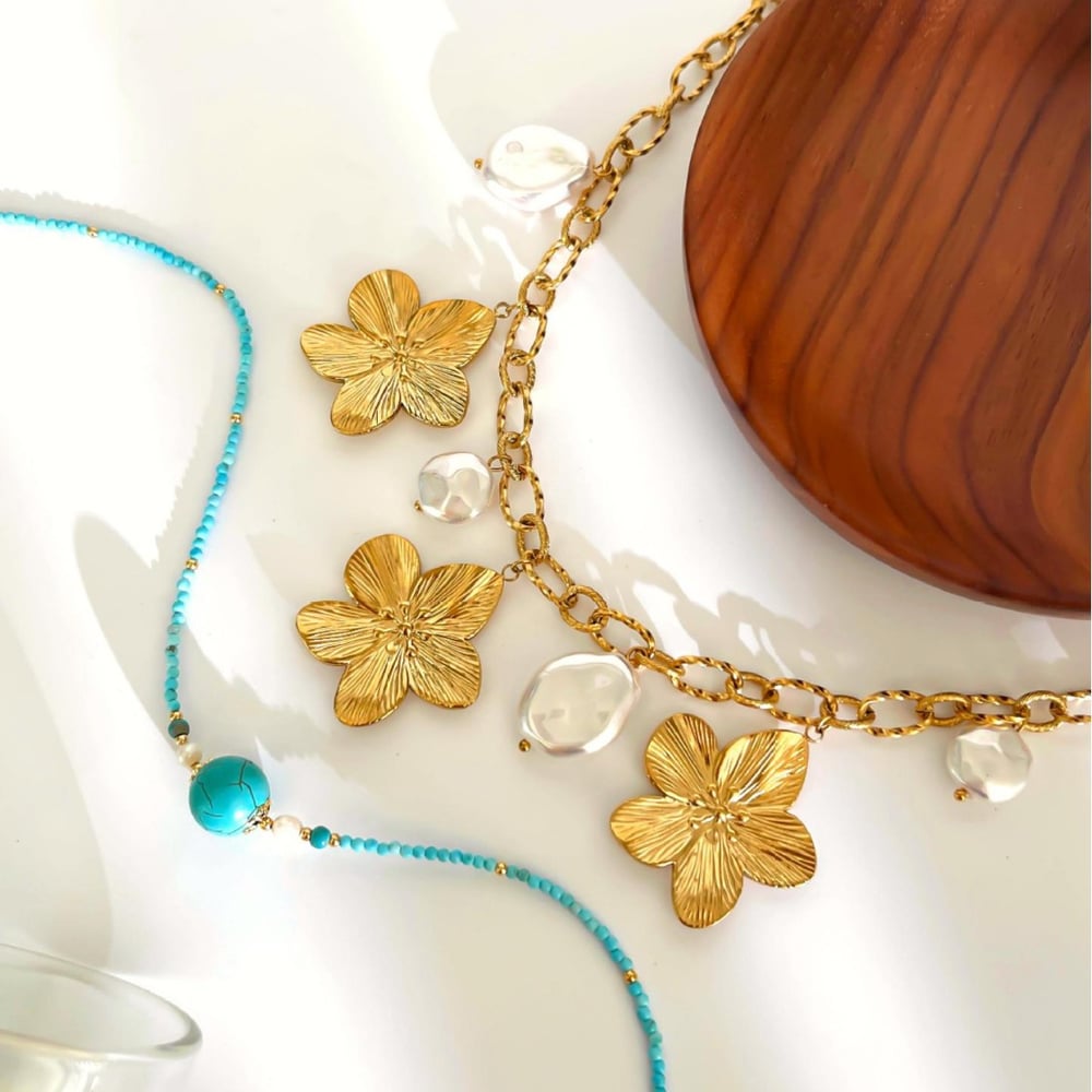 1 Piece Flower Stainless Steel Natural Stone Pendant Necklace Picture5