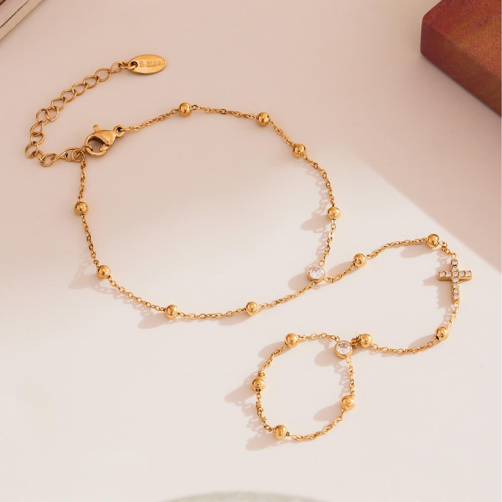 1 Stück klassisches Stern-Edelstahl-Goldfarben-Zirkon-Damenkettenarmband Bild6