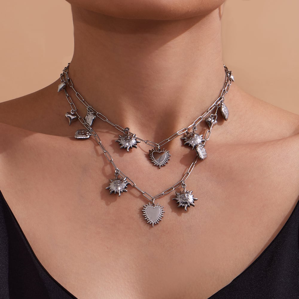 1 Stück klassische Halsketten mit Herz- und Sonnenanhänger aus Edelstahl in Goldfarbe für Damen Bild4