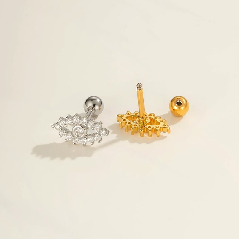 1 Piece Devil's Eye Copper  Gold Color  Zircon Piercing Earring Picture3