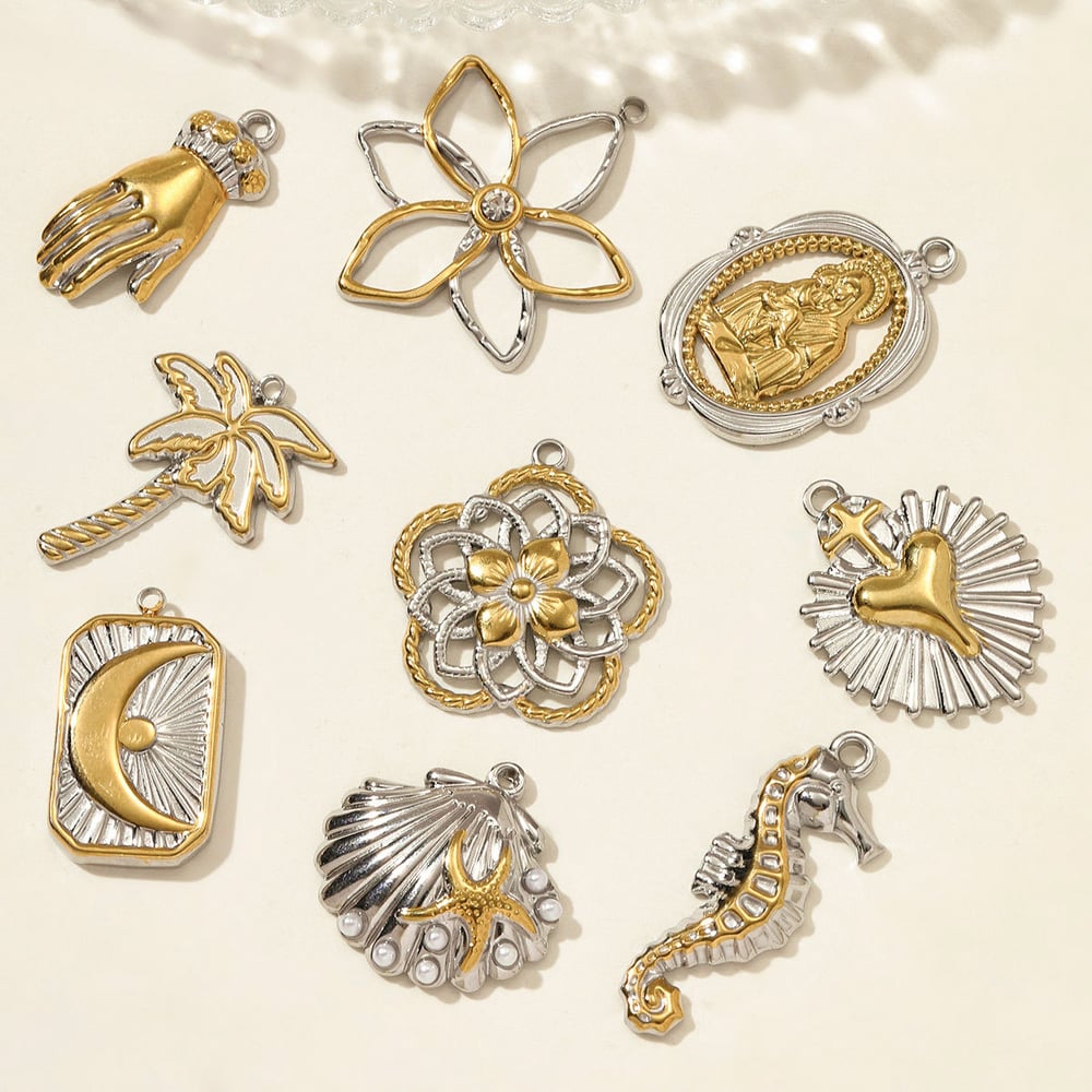 1 Piece Flower Mixed Gold Color And Silver Colors Stainless Steel Women's Pendants Picture4